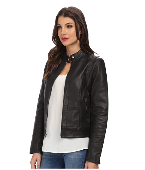 Cole haan single breasted leather zip jacket